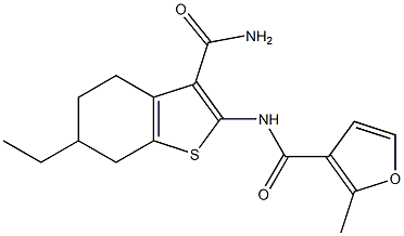 N-[3-(aminocarbonyl)-6-ethyl-4,5,6,7-tetrahydro-1-benzothien-2-yl]-2-methyl-3-furamide Struktur