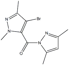 4-bromo-5-[(3,5-dimethyl-1H-pyrazol-1-yl)carbonyl]-1,3-dimethyl-1H-pyrazole Struktur