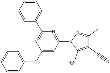 5-amino-3-methyl-1-(6-phenoxy-2-phenyl-4-pyrimidinyl)-1H-pyrazole-4-carbonitrile Struktur