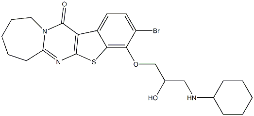 3-bromo-4-[3-(cyclohexylamino)-2-hydroxypropoxy]-8,9,10,11-tetrahydro[1]benzothieno[2',3':4,5]pyrimido[1,2-a]azepin-13(7H)-one Struktur