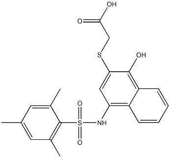 ({1-hydroxy-4-[(mesitylsulfonyl)amino]-2-naphthyl}sulfanyl)acetic acid Struktur