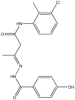 N-(3-chloro-2-methylphenyl)-3-[(4-hydroxybenzoyl)hydrazono]butanamide Struktur