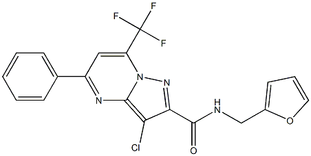 3-chloro-N-(2-furylmethyl)-5-phenyl-7-(trifluoromethyl)pyrazolo[1,5-a]pyrimidine-2-carboxamide Struktur