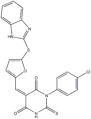 5-{[5-(1H-benzimidazol-2-ylsulfanyl)-2-furyl]methylene}-1-(4-chlorophenyl)-2-thioxodihydro-4,6(1H,5H)-pyrimidinedione Struktur