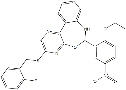 6-{2-ethoxy-5-nitrophenyl}-3-[(2-fluorobenzyl)sulfanyl]-6,7-dihydro[1,2,4]triazino[5,6-d][3,1]benzoxazepine Struktur