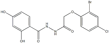 N'-[(2-bromo-4-chlorophenoxy)acetyl]-2,4-dihydroxybenzohydrazide Struktur