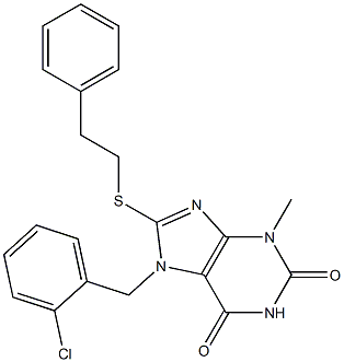 7-[(2-chlorophenyl)methyl]-3-methyl-8-[(2-phenylethyl)sulfanyl]-3,7-dihydro-1H-purine-2,6-dione Struktur