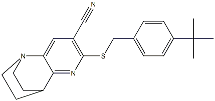 5-[(4-tert-butylbenzyl)sulfanyl]-1,6-diazatricyclo[6.2.2.0~2,7~]dodeca-2,4,6-triene-4-carbonitrile Struktur