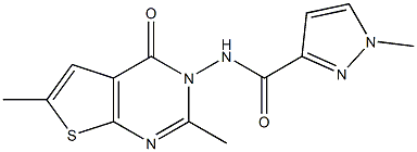 N-(2,6-dimethyl-4-oxothieno[2,3-d]pyrimidin-3(4H)-yl)-1-methyl-1H-pyrazole-3-carboxamide Struktur