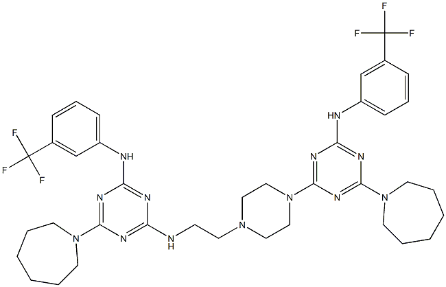 N-(4-(1-azepanyl)-6-{4-[2-({4-(1-azepanyl)-6-[3-(trifluoromethyl)anilino]-1,3,5-triazin-2-yl}amino)ethyl]-1-piperazinyl}-1,3,5-triazin-2-yl)-N-[3-(trifluoromethyl)phenyl]amine Struktur