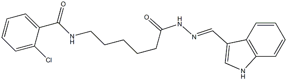 2-chloro-N-{6-[2-(1H-indol-3-ylmethylene)hydrazino]-6-oxohexyl}benzamide Struktur