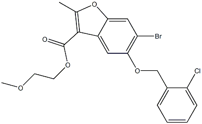 2-methoxyethyl 6-bromo-5-[(2-chlorobenzyl)oxy]-2-methyl-1-benzofuran-3-carboxylate Struktur