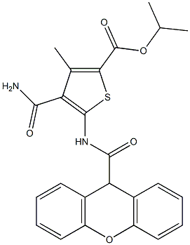 isopropyl 4-(aminocarbonyl)-3-methyl-5-[(9H-xanthen-9-ylcarbonyl)amino]-2-thiophenecarboxylate Struktur