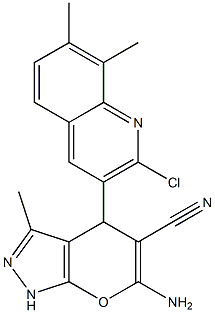 6-amino-4-(2-chloro-7,8-dimethyl-3-quinolinyl)-3-methyl-1,4-dihydropyrano[2,3-c]pyrazole-5-carbonitrile Struktur