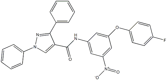 N-{3-(4-fluorophenoxy)-5-nitrophenyl}-1,3-diphenyl-1H-pyrazole-4-carboxamide Struktur