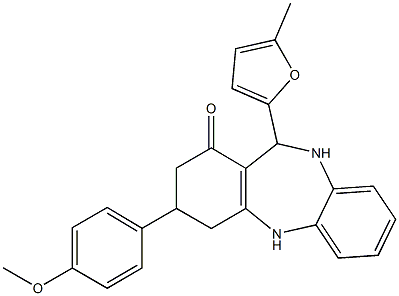 3-(4-methoxyphenyl)-11-(5-methyl-2-furyl)-2,3,4,5,10,11-hexahydro-1H-dibenzo[b,e][1,4]diazepin-1-one Struktur