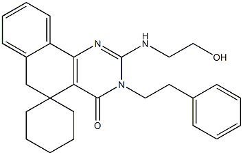 2-[(2-hydroxyethyl)amino]-3-(2-phenylethyl)-5,6-dihydro-4(3H)-oxospiro(benzo[h]quinazoline-5,1'-cyclohexane) Struktur