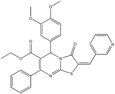 ethyl 5-(3,4-dimethoxyphenyl)-3-oxo-7-phenyl-2-(3-pyridinylmethylene)-2,3-dihydro-5H-[1,3]thiazolo[3,2-a]pyrimidine-6-carboxylate Struktur