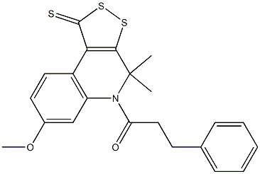 7-methoxy-4,4-dimethyl-5-(3-phenylpropanoyl)-4,5-dihydro-1H-[1,2]dithiolo[3,4-c]quinoline-1-thione Struktur