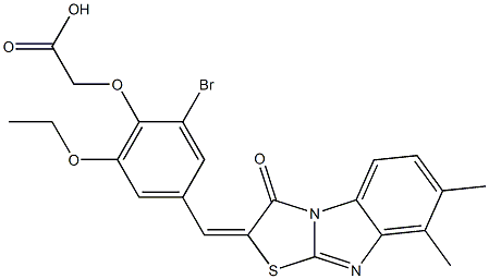 {2-bromo-4-[(7,8-dimethyl-3-oxo[1,3]thiazolo[3,2-a]benzimidazol-2(3H)-ylidene)methyl]-6-ethoxyphenoxy}acetic acid Struktur