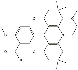 2-methoxy-5-[10-(2-methoxyethyl)-3,3,6,6-tetramethyl-1,8-dioxo-1,2,3,4,5,6,7,8,9,10-decahydroacridin-9-yl]benzoic acid Struktur