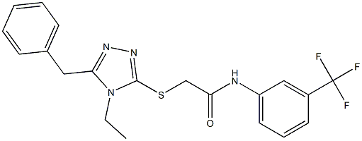 2-[(5-benzyl-4-ethyl-4H-1,2,4-triazol-3-yl)sulfanyl]-N-[3-(trifluoromethyl)phenyl]acetamide Struktur