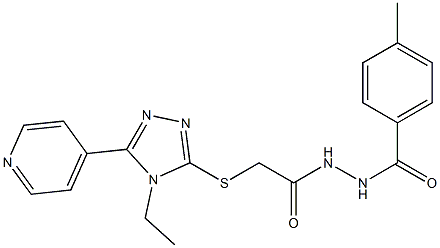 2-[(4-ethyl-5-pyridin-4-yl-4H-1,2,4-triazol-3-yl)sulfanyl]-N'-[(4-methylphenyl)carbonyl]acetohydrazide Struktur