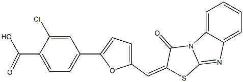 2-chloro-4-{5-[(3-oxo[1,3]thiazolo[3,2-a]benzimidazol-2(3H)-ylidene)methyl]-2-furyl}benzoic acid Struktur