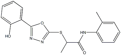 2-{[5-(2-hydroxyphenyl)-1,3,4-oxadiazol-2-yl]sulfanyl}-N-(2-methylphenyl)propanamide Struktur