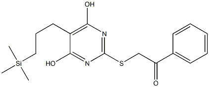 2-({4,6-dihydroxy-5-[3-(trimethylsilyl)propyl]-2-pyrimidinyl}sulfanyl)-1-phenylethanone Struktur