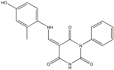 5-[(4-hydroxy-2-methylanilino)methylene]-1-phenyl-2,4,6(1H,3H,5H)-pyrimidinetrione Struktur