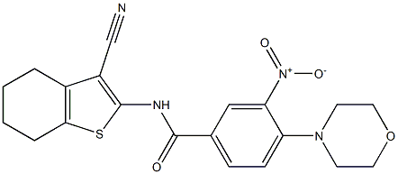 N-(3-cyano-4,5,6,7-tetrahydro-1-benzothien-2-yl)-3-nitro-4-(4-morpholinyl)benzamide Struktur