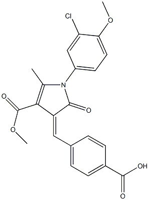 4-{[1-(3-chloro-4-methoxyphenyl)-4-(methoxycarbonyl)-5-methyl-2-oxo-1,2-dihydro-3H-pyrrol-3-ylidene]methyl}benzoic acid Struktur