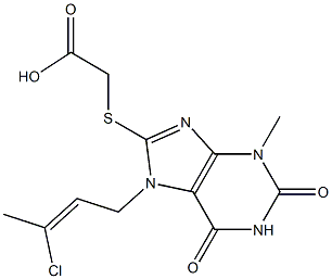 {[7-(3-chloro-2-butenyl)-3-methyl-2,6-dioxo-2,3,6,7-tetrahydro-1H-purin-8-yl]sulfanyl}acetic acid Struktur