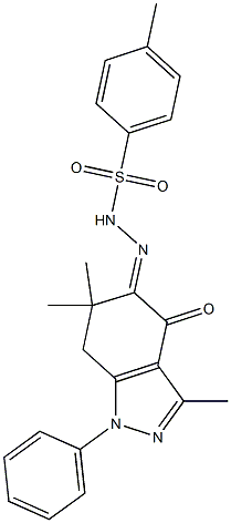 4-methyl-N'-(3,6,6-trimethyl-4-oxo-1-phenyl-1,4,6,7-tetrahydro-5H-indazol-5-ylidene)benzenesulfonohydrazide Struktur