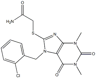 2-{[7-(2-chlorobenzyl)-1,3-dimethyl-2,6-dioxo-2,3,6,7-tetrahydro-1H-purin-8-yl]thio}acetamide Struktur