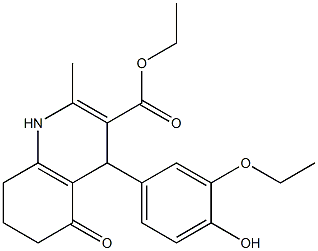 ethyl 4-[3-(ethyloxy)-4-hydroxyphenyl]-2-methyl-5-oxo-1,4,5,6,7,8-hexahydroquinoline-3-carboxylate Struktur