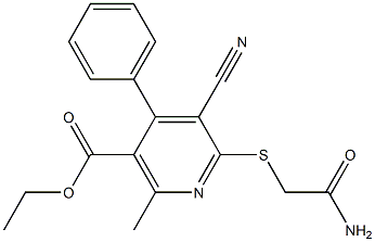 ethyl 6-[(2-amino-2-oxoethyl)sulfanyl]-5-cyano-2-methyl-4-phenylnicotinate Struktur