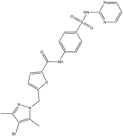 5-[(4-bromo-3,5-dimethyl-1H-pyrazol-1-yl)methyl]-N-{4-[(pyrimidin-2-ylamino)sulfonyl]phenyl}-2-furamide Struktur