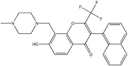 7-hydroxy-8-[(4-methyl-1-piperazinyl)methyl]-3-(1-naphthyl)-2-(trifluoromethyl)-4H-chromen-4-one Struktur