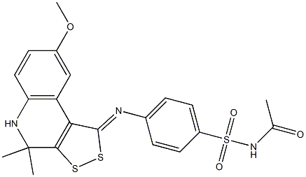 N-acetyl-4-[(8-methoxy-4,4-dimethyl-4,5-dihydro-1H-[1,2]dithiolo[3,4-c]quinolin-1-ylidene)amino]benzenesulfonamide Struktur