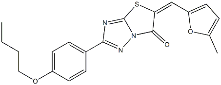 2-(4-butoxyphenyl)-5-[(5-methyl-2-furyl)methylene][1,3]thiazolo[3,2-b][1,2,4]triazol-6(5H)-one Struktur