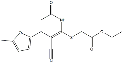 ethyl 2-{[3-cyano-4-(5-methyl-2-furyl)-6-oxo-1,4,5,6-tetrahydro-2-pyridinyl]sulfanyl}acetate Struktur