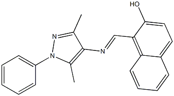 1-{[(3,5-dimethyl-1-phenyl-1H-pyrazol-4-yl)imino]methyl}-2-naphthol Struktur