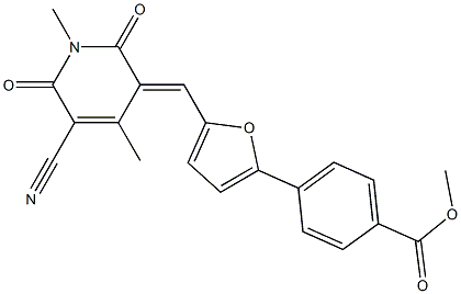 methyl 4-{5-[(5-cyano-1,4-dimethyl-2,6-dioxo-1,6-dihydro-3(2H)-pyridinylidene)methyl]-2-furyl}benzoate Struktur