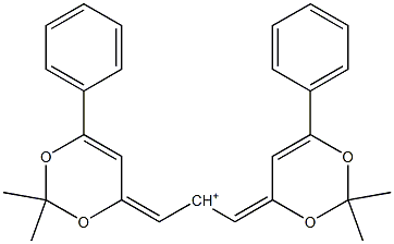 4-[3-(2,2-dimethyl-6-phenyl-4H-1,3-dioxin-4-ylidene)propyliden-2-ium]-2,2-dimethyl-6-phenyl-4H-1,3-dioxine Struktur