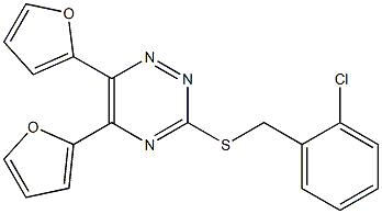 3-[(2-chlorobenzyl)sulfanyl]-5,6-di(2-furyl)-1,2,4-triazine Struktur