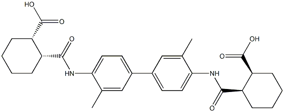 (1S,2R)-2-({[4'-({[(1R,2S)-2-carboxycyclohexyl]carbonyl}amino)-3,3'-dimethyl[1,1'-biphenyl]-4-yl]amino}carbonyl)cyclohexanecarboxylic acid Struktur