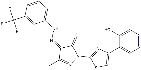 1-[4-(2-hydroxyphenyl)-1,3-thiazol-2-yl]-3-methyl-1H-pyrazole-4,5-dione 4-{N-[3-(trifluoromethyl)phenyl]hydrazone} Struktur