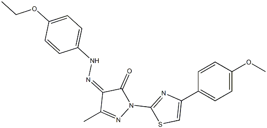 1-[4-(4-methoxyphenyl)-1,3-thiazol-2-yl]-3-methyl-1H-pyrazole-4,5-dione 4-[N-(4-ethoxyphenyl)hydrazone] Struktur